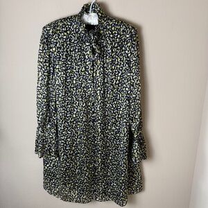 Alice + Olivia Rei Silk Blend Shirt Mini Dress Womens Medium Black Yellow Gray